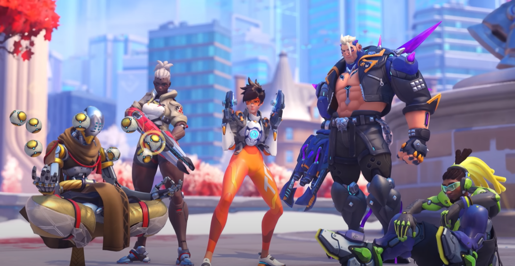 Overwatch 2 Stadium heroes Tracer, Sojourn, Hazard, Lucio, and Zenyatta