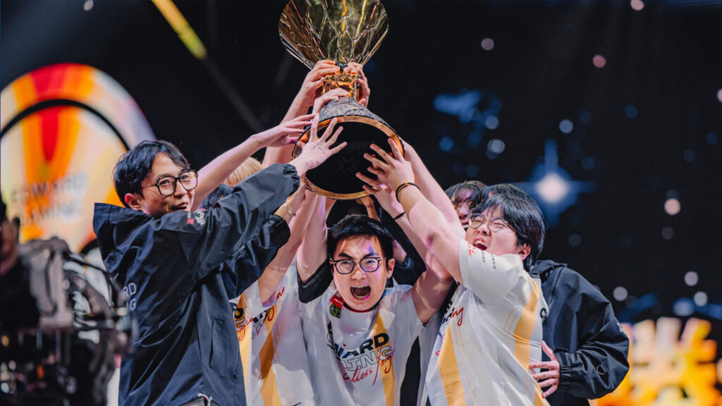 Image of EDG VALORANT celebrating win with trophy